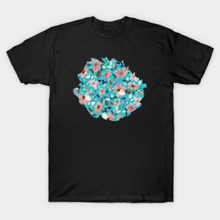 Tropical flowers Peacock blue T-Shirt